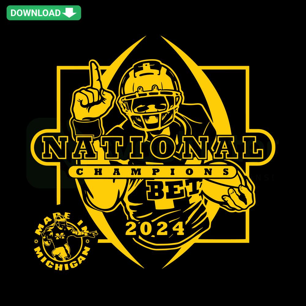 Michigan Wolverines National Champions SVG, bold blue and maize design, victory celebration, sports team digital download.