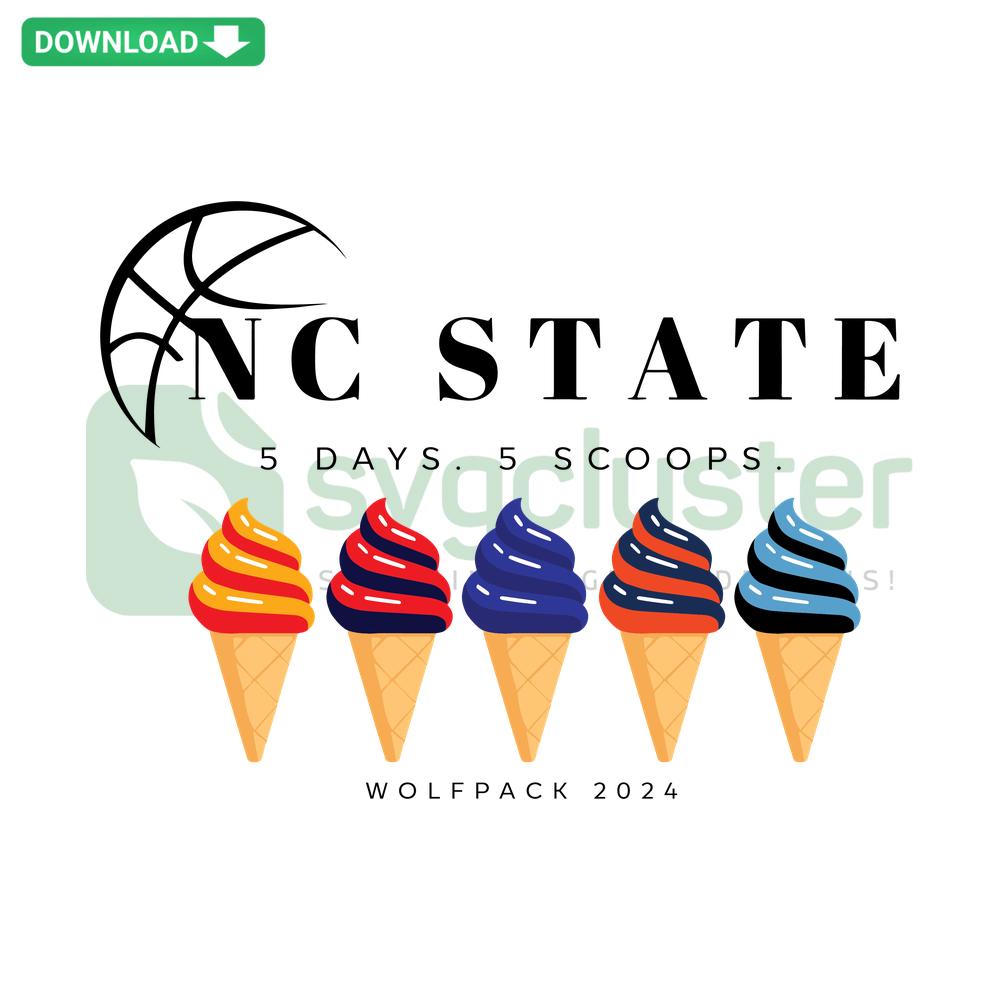 NC State 5 Days 5 Scoops Ice Cream SVG, Colorful Vector Design with Ice Cream Scoops, Fun Digital Art for Craft Projects.