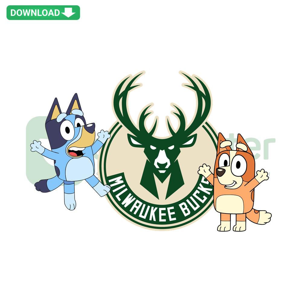 Bluey and Bingo in Milwaukee Bucks NBA attire, Editable SVG for Cricut, Digital Download, Customizable Sports Design