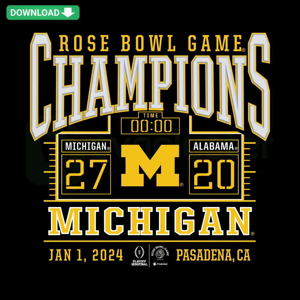 Michigan Rose Bowl Game Champions NCAA SVG by SVGCluster, featuring bold text and trophy graphics, perfect for sports fans.