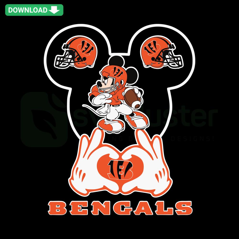 Mickey Mouse in Cincinnati Bengals gear, SVG for Cricut/Silhouette, NFL design, sports fan SVG file, digital download.