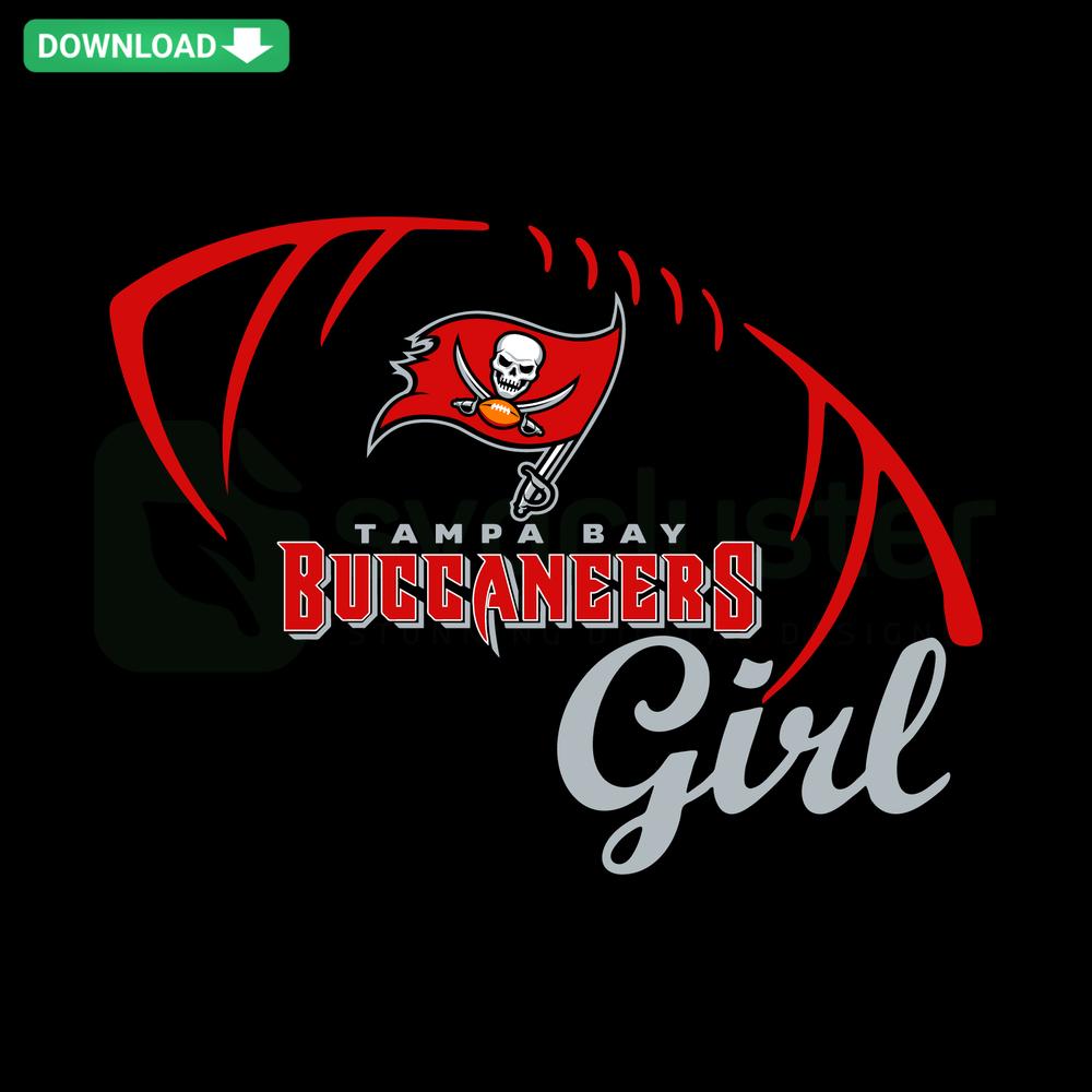 Buccaneers Girl Football SVG: Female football fan silhouette in team colors, perfect for DIY sports crafts, commercial use SVG file.