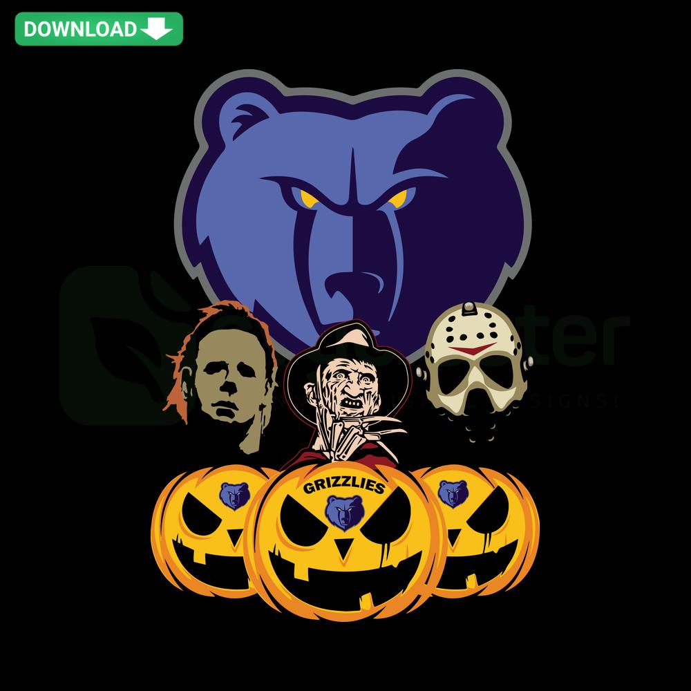 Spooky Memphis Grizzlies SVG with horror movie-inspired pumpkin design, perfect for Halloween Cricut projects.