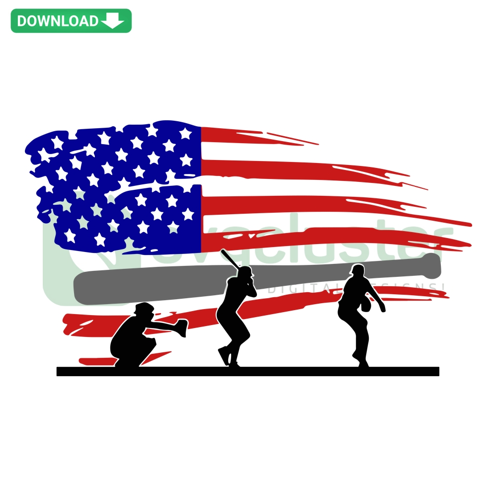 Distressed American flag with baseball pattern; patriotic 4th of July digital art. Formats: SVG, PNG, DXF, EPS.