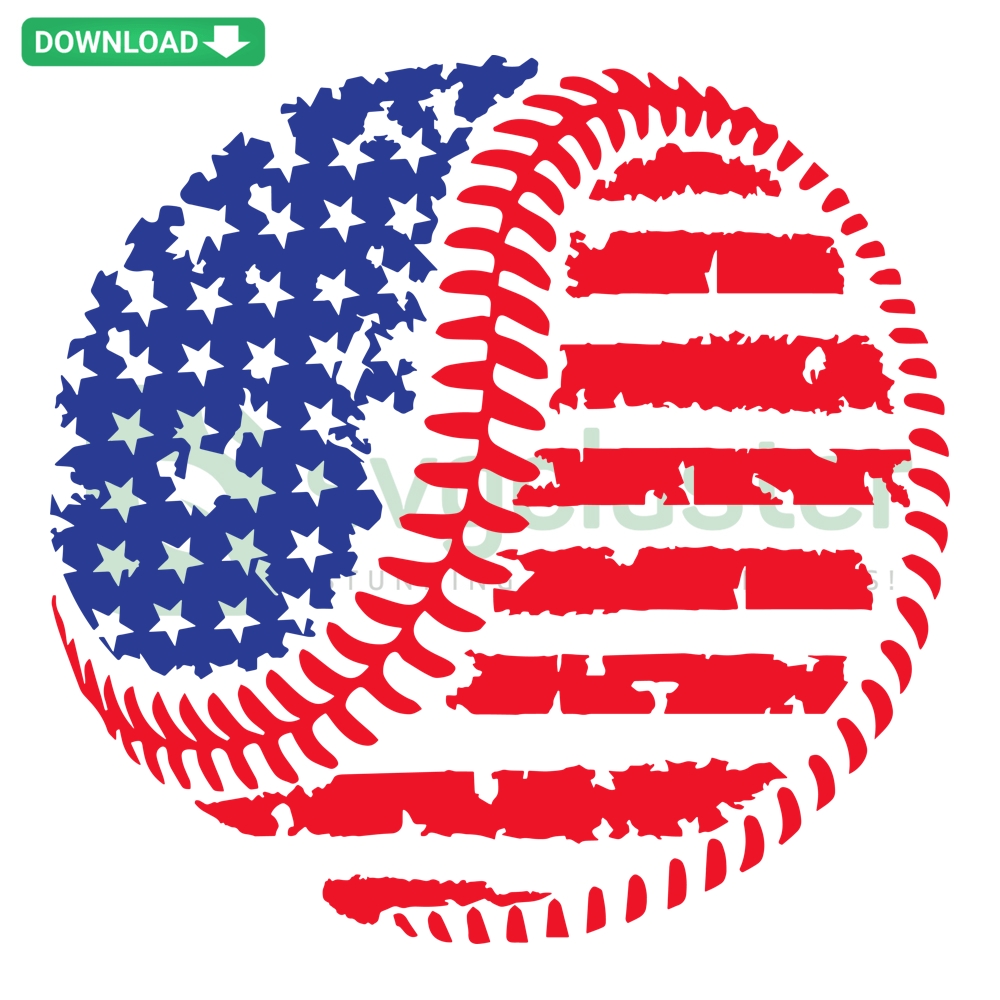 Distressed USA flag with baseball motif for 4th of July; patriotic digital SVG PNG DXF EPS design; Fourth of July sports theme.