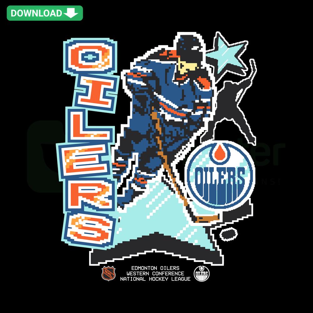 Edmonton Oilers retro hockey SVG design featuring player silhouette, ideal for digital download and craft projects.