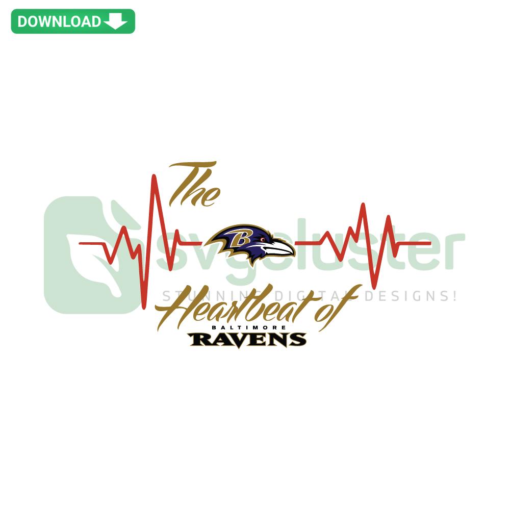 Baltimore Heartbeat of Ravens SVG design featuring a stylized raven with heartbeat lines, high-resolution SVG files.