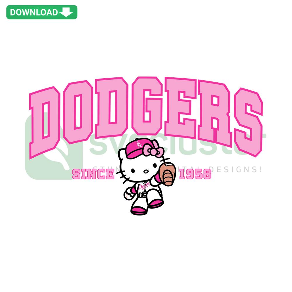 Hello Kitty in Los Angeles Baseball attire SVG, cute digital download, instant access, sports-themed illustration, Hello Kitty fan art.