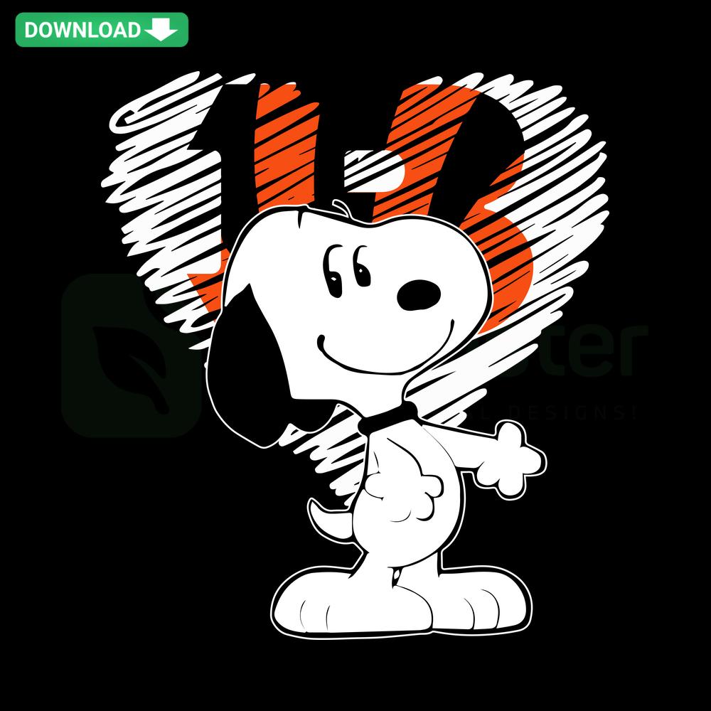 Snoopy Bengals Heart SVG, Digital Download, Snoopy hugs Cincinnati Bengals heart, SVG File Collection