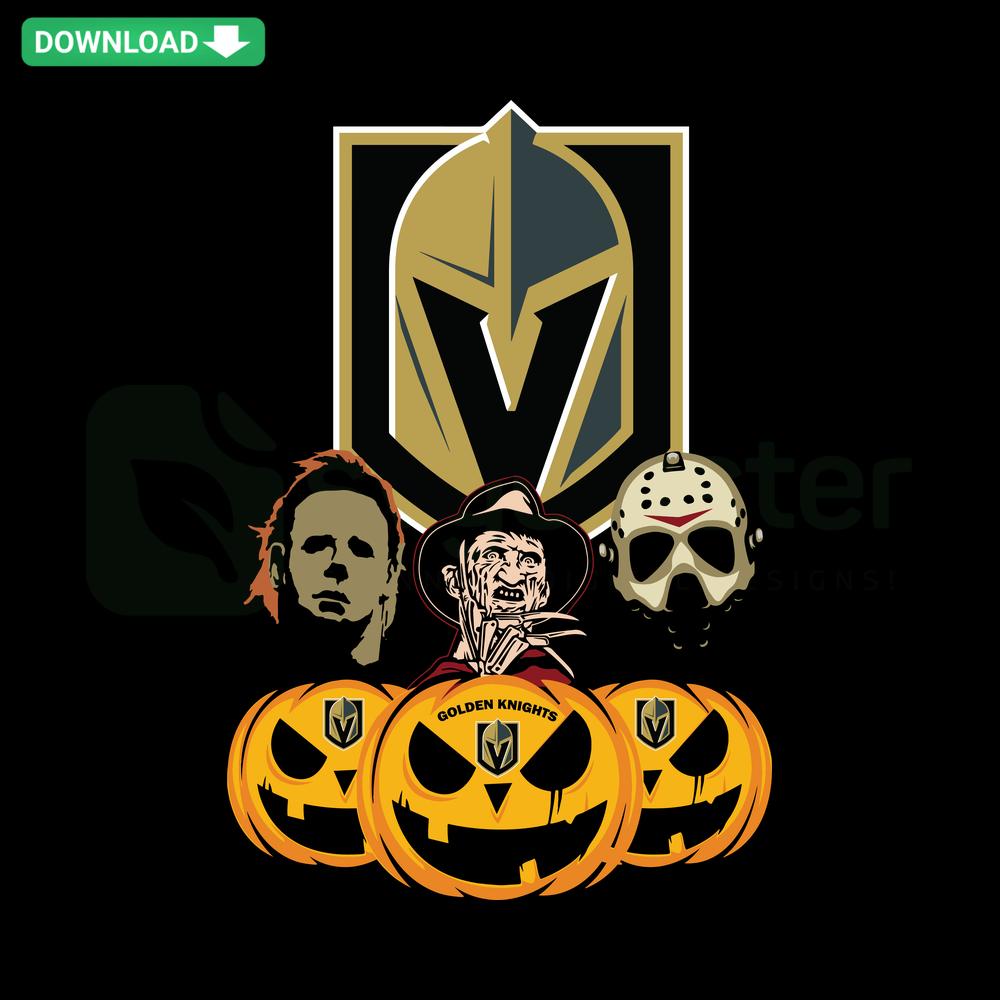 Vegas Golden Knights Halloween-themed horror movie pumpkin SVG design with custom SVG files for fans and crafters.
