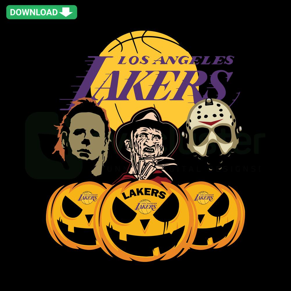 Los Angeles Lakers SVG with Halloween pumpkin and horror movie theme, perfect for spooky designs.