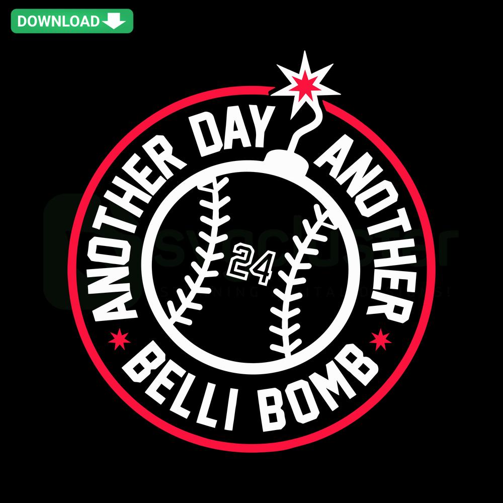 Chicago Cubs SVG Design: Another Day Another Belli Bomb slogan with editable digital files, perfect for baseball fans and creatives.
