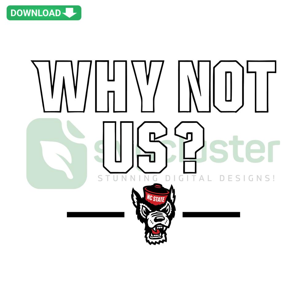 NC State Basketball Why Not Us SVG Download: Red, white design featuring basketball elements, State pride. Instant digital download.
