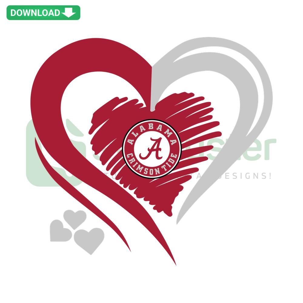 Alabama Crimson Tide Heart Logo SVG, perfect for T-shirts. Bold crimson heart featuring Alabama logo, digital download.