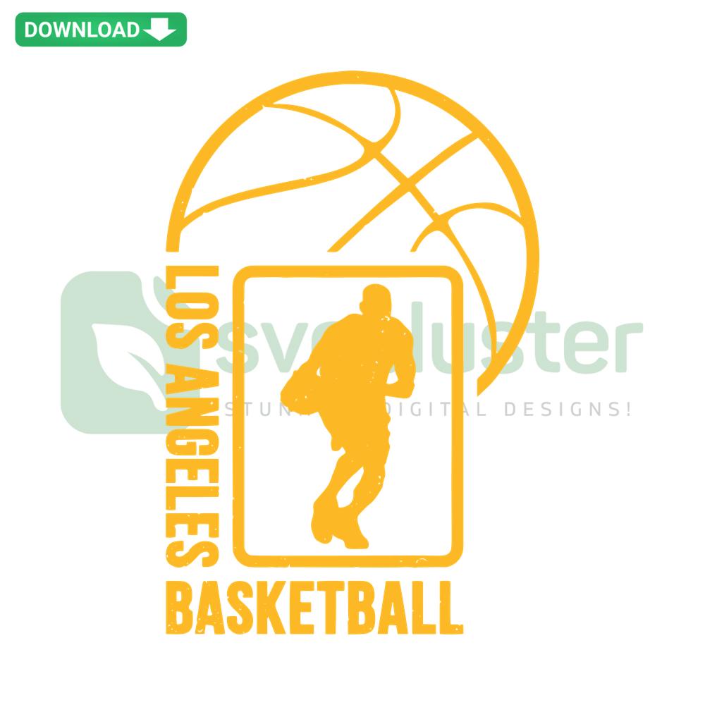 Los Angeles Lakers SVG digital download, featuring a stylized basketball player silhouette, editable SVG file for craft projects.