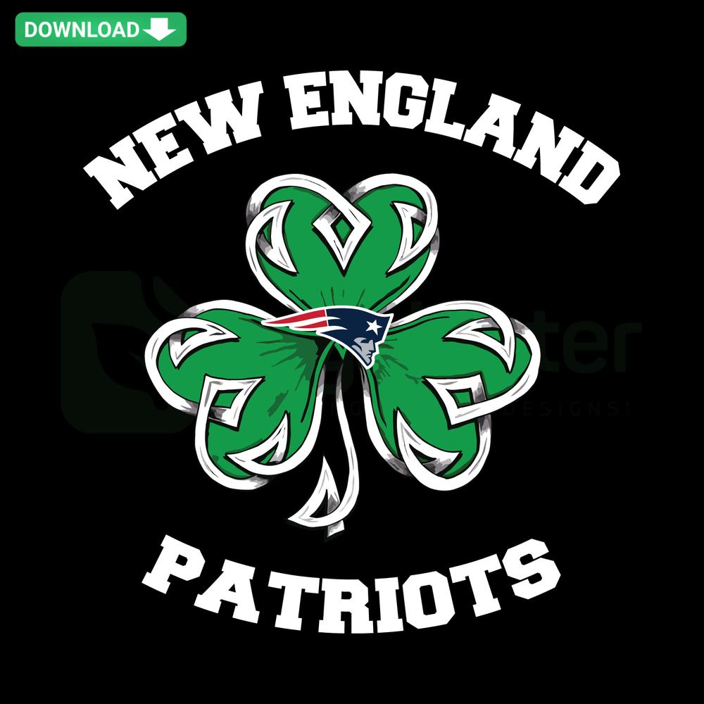 New England Patriots Shamrock Football SVG, digital design, SVGCluster file, featuring team logo & shamrock, perfect for crafts.
