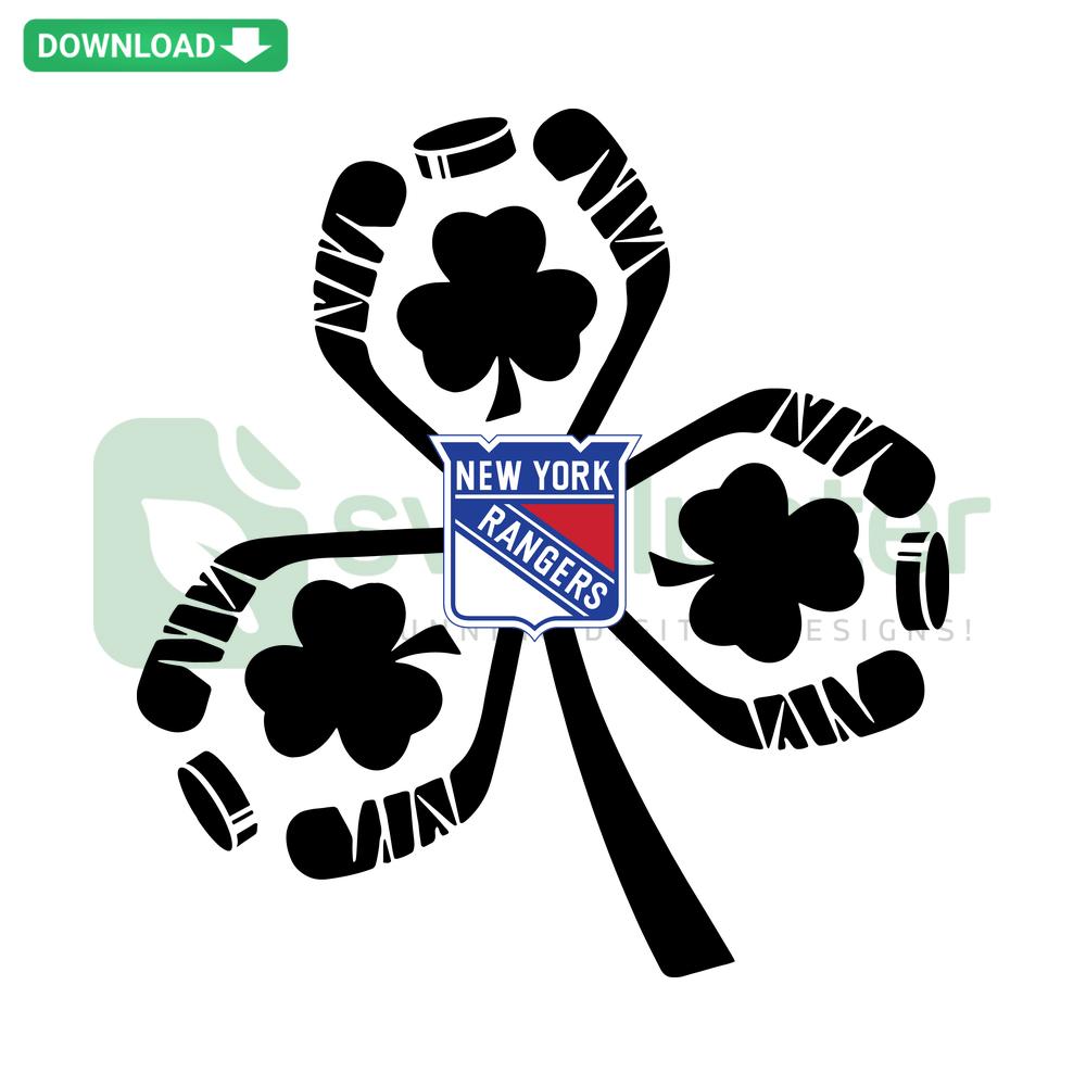 St. Patrick's Day Rangers SVG: Shamrock with New York Rangers logo, vector design suitable for festive hockey fans.