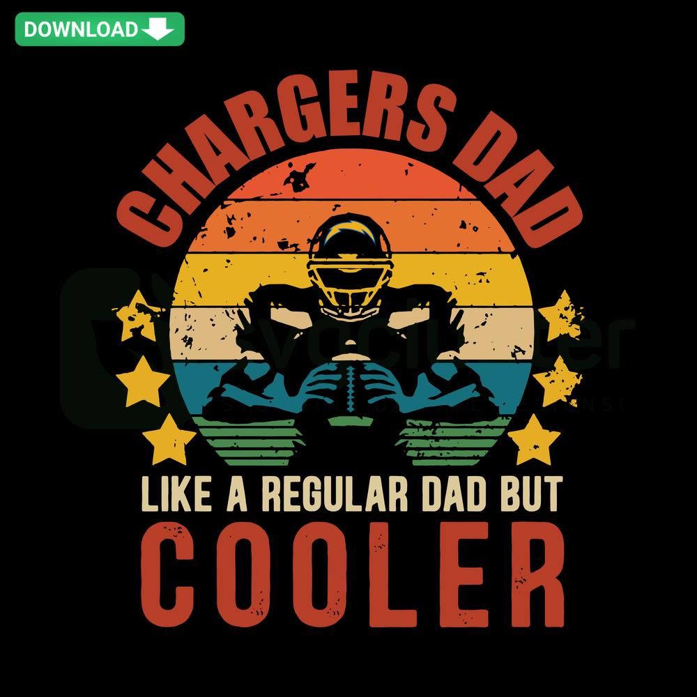 Chargers Dad Like A Regular Dad But Cooler SVG design in blue and gold with football graphics, perfect for Cricut projects.