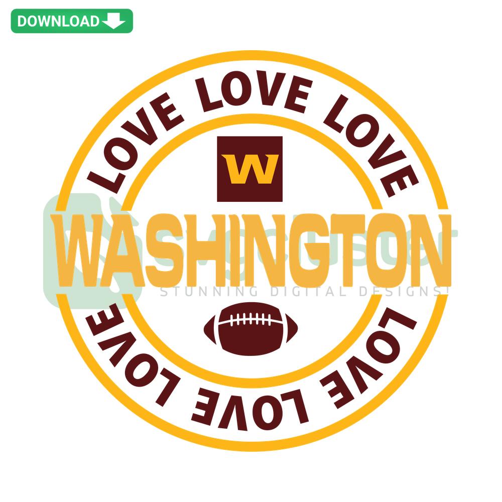 Love Washington Football Team SVG: Heart-shaped design featuring football helmet & logo, ready for instant digital download.