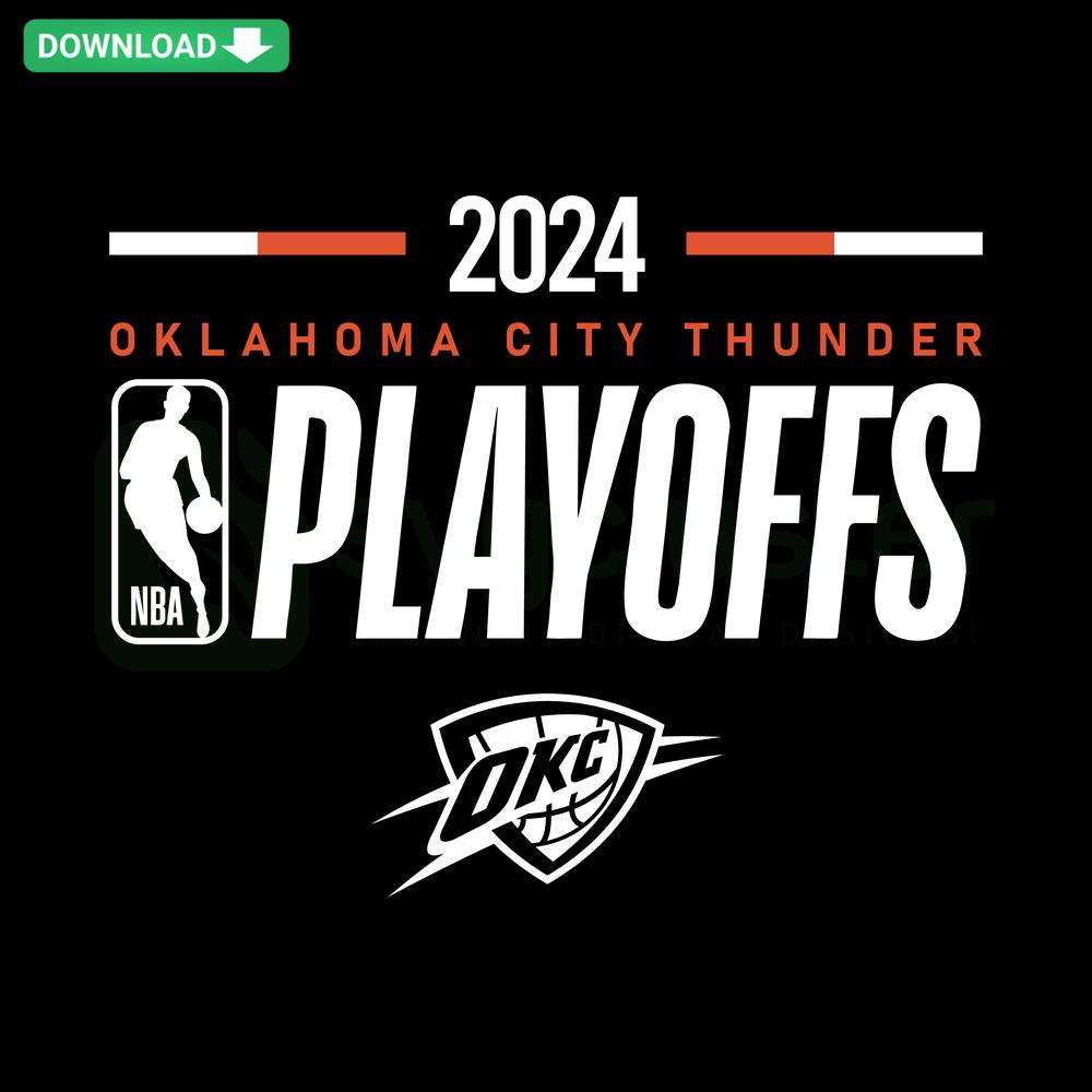 Oklahoma City Thunder 2024 Playoffs SVG Download, blue and orange custom logo design perfect for fans and sports merchandise.