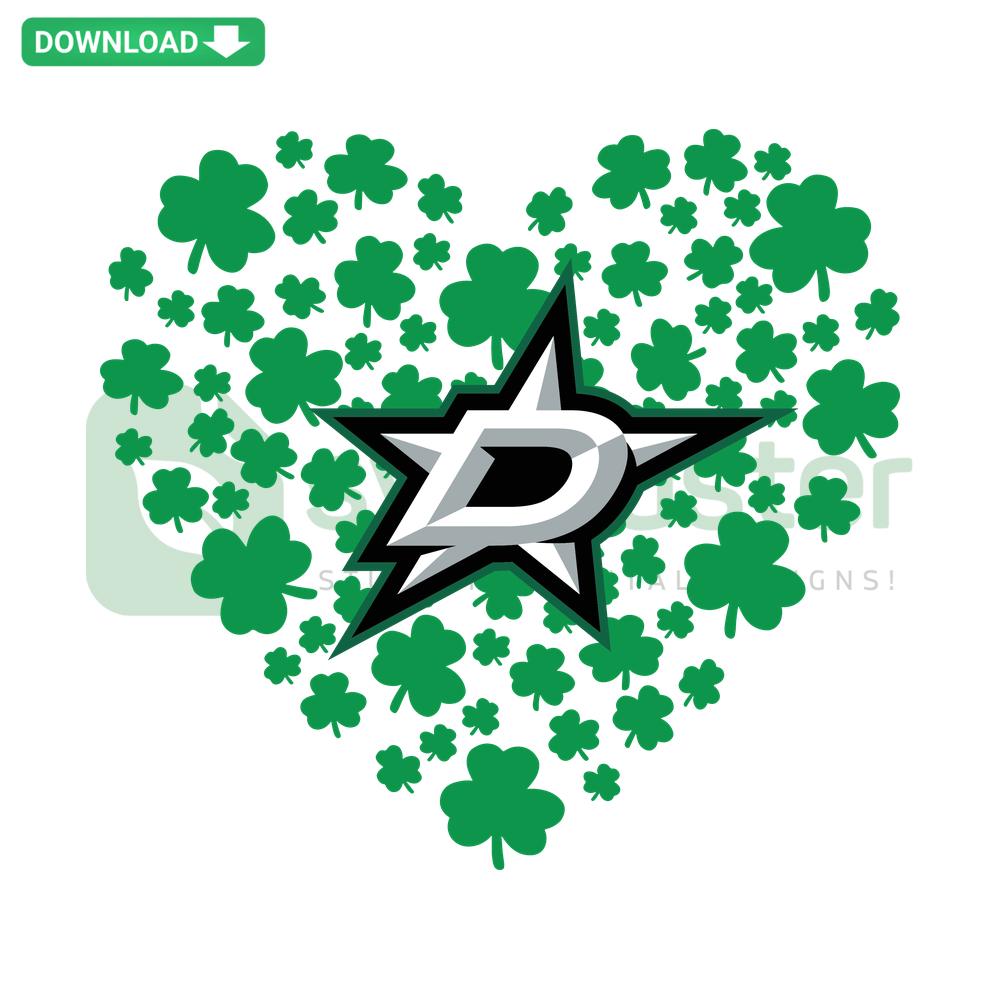 Clover Leaf St Patrick Day Dallas Stars SVG, vibrant green festive design, ideal for DIY crafts and digital projects.