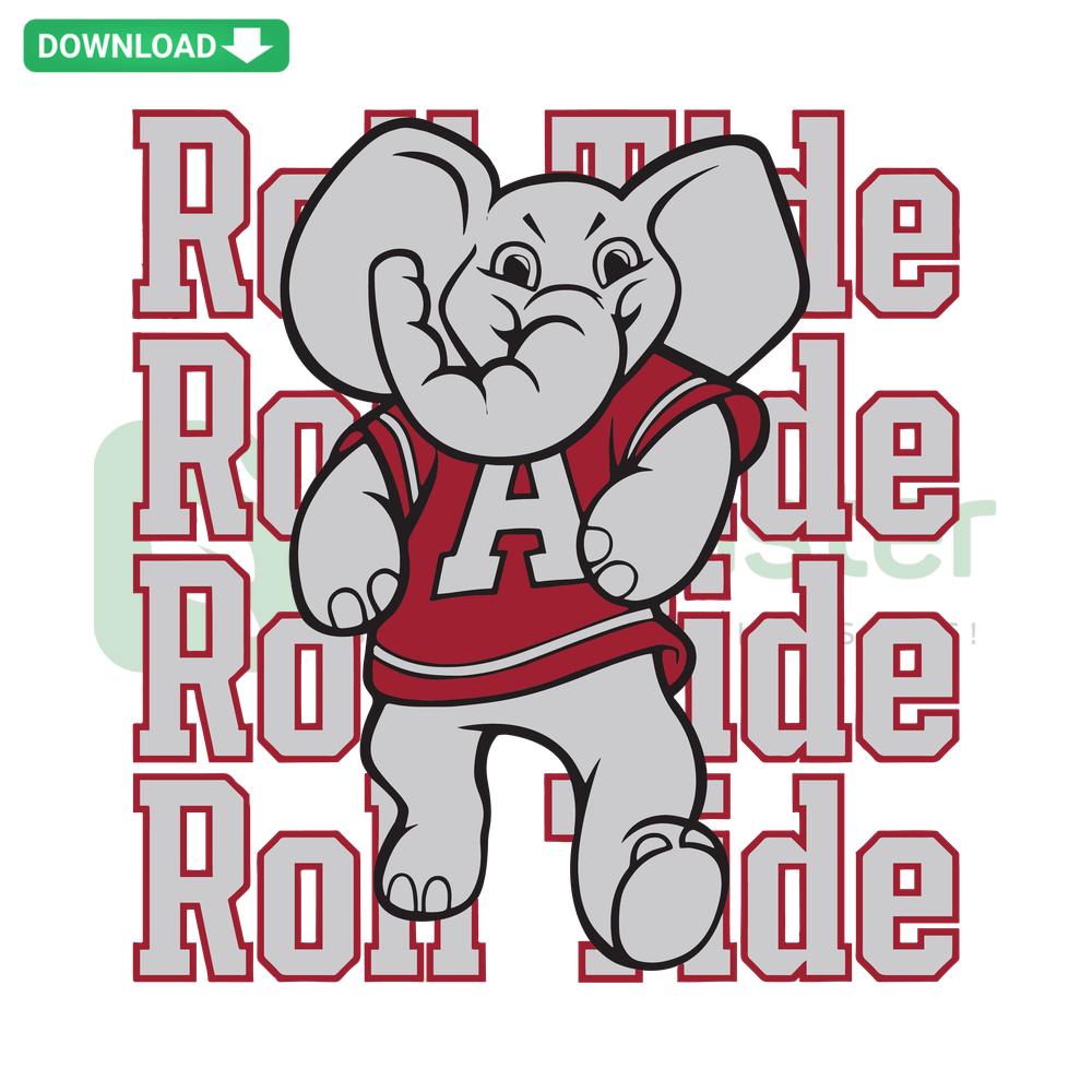 Crimson Alabama Roll Tide SVG design for Cricut, featuring bold script and elephant mascot. Perfect for crafting enthusiasts.