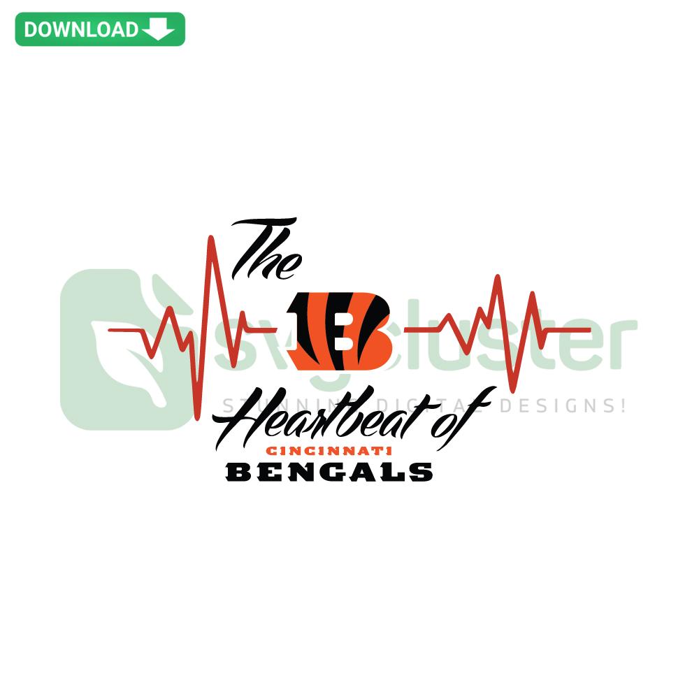 Cincinnati Bengals Heartbeat SVG Design: Vibrant patterns, Bengal tiger stripes, heartbeat line, football fan art, printable art.
