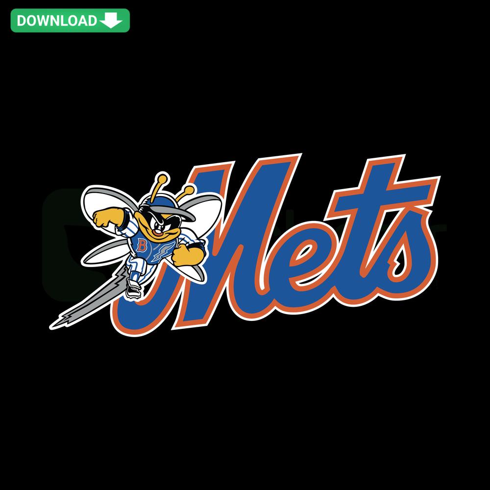 New York Mets Bee MLB Baseball SVG, Custom SVG File featuring a cartoon bee wearing a Mets cap and holding a baseball bat.
