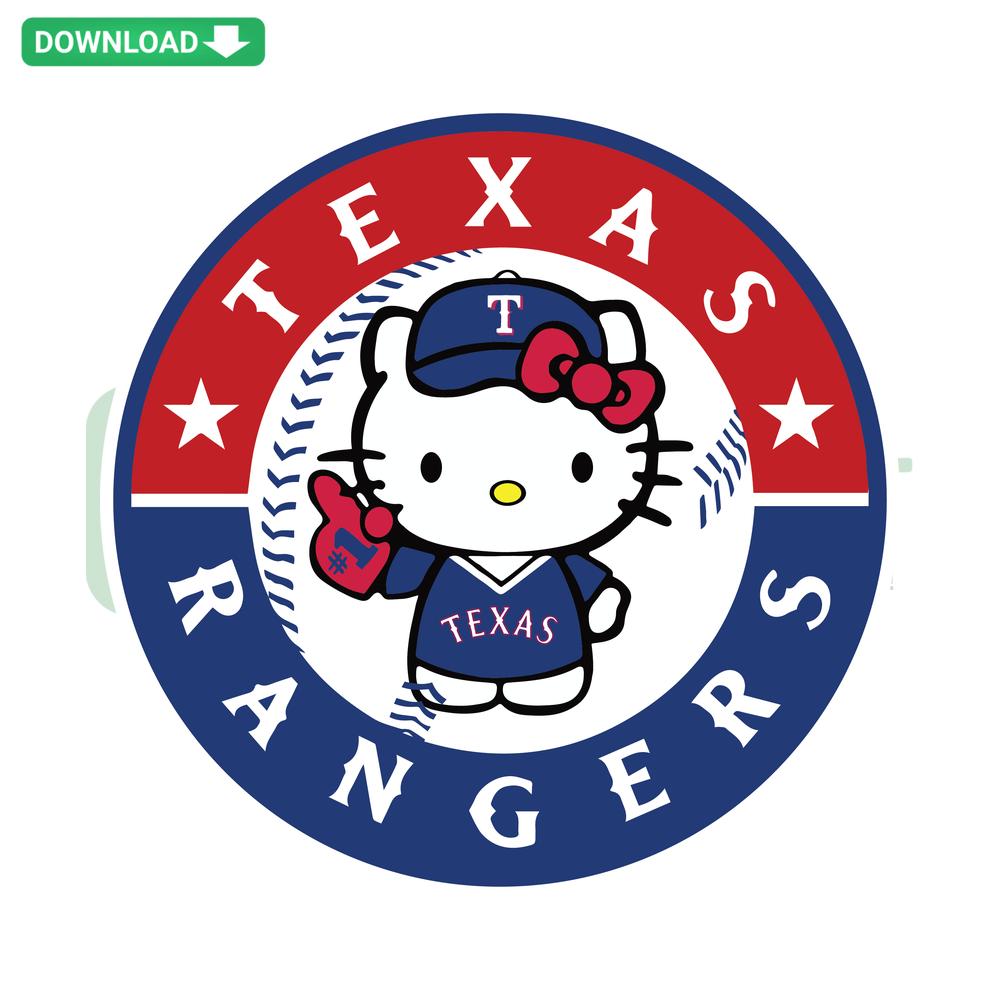 Hello Kitty in Texas Rangers gear SVG, Cricut files for DIY crafts, baseball-themed Hello Kitty design, digital download.