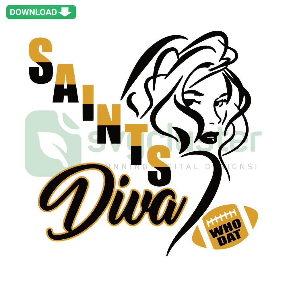 Saints Football Diva SVG Design: Elegant vector of a football-themed fleur-de-lis with Diva text; digital download for craft projects.