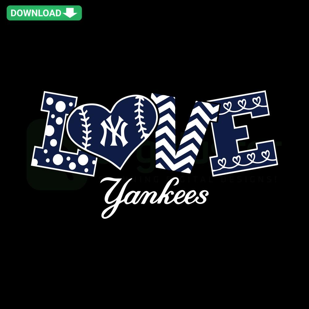 Modern Love New York Yankees Baseball SVG, editable digital download featuring team logo, heart motif, fan artwork, MLB design.