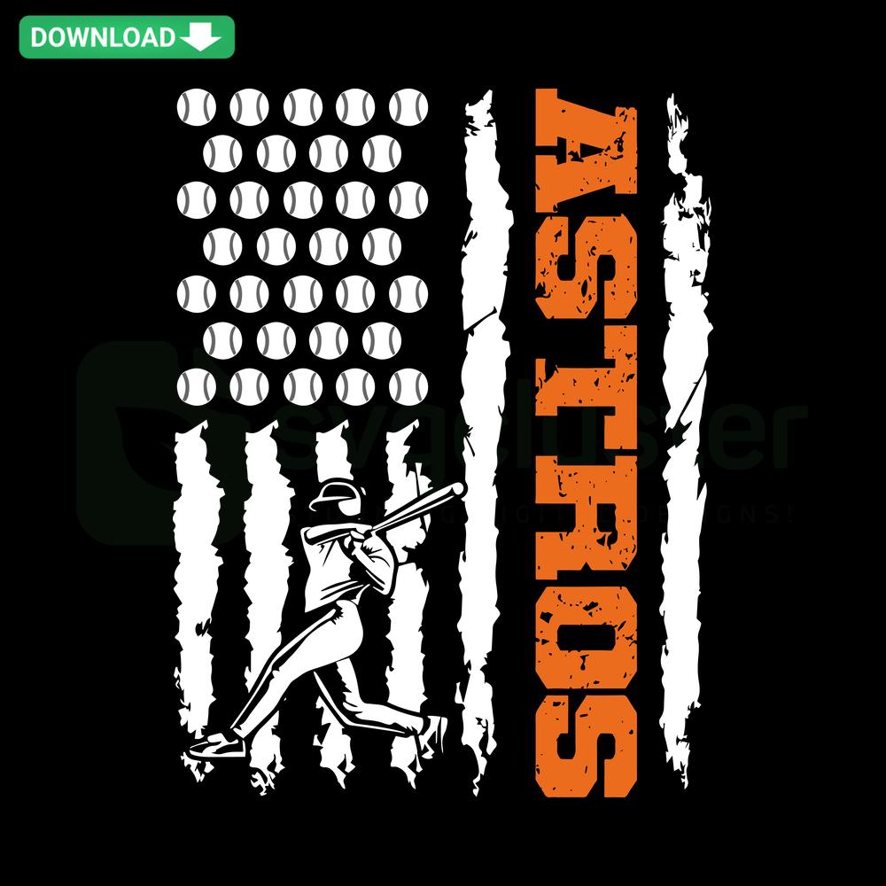 Astros Baseball American Flag SVG Digital Design featuring Astros logo, stars & stripes. Perfect SVG Download for sports-themed projects.