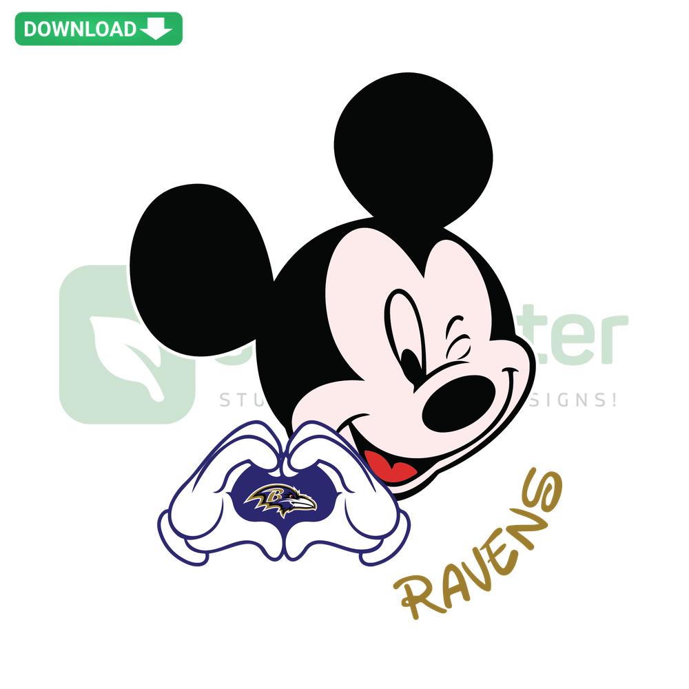 Mickey Mouse Loves Ravens SVG, perfect for Cricut projects, featuring a cute Mickey Mouse silhouette with ravens, ideal for home decor.