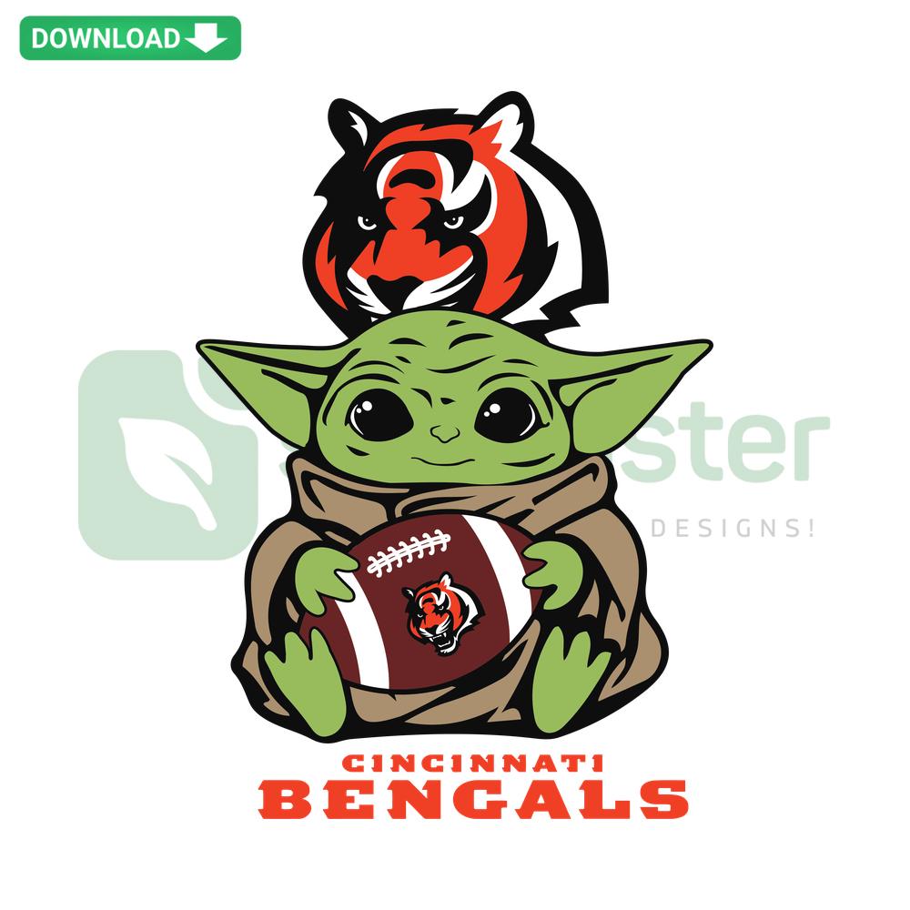 Baby Yoda Cincinnati Bengals SVG Design featuring Star Wars character. Perfect for fans; download digital SVG files easily.