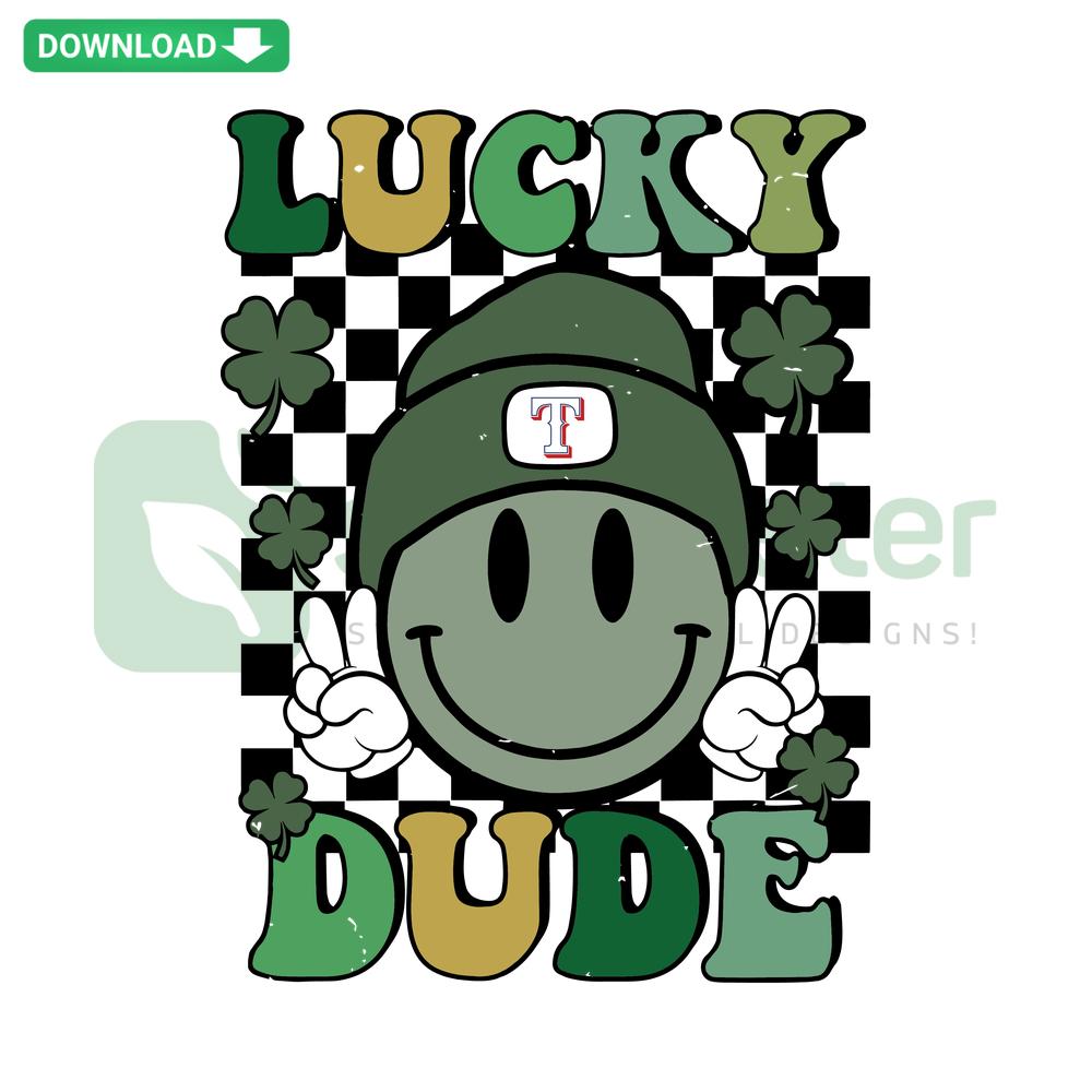 Smiling Texas Rangers mascot SVG design, instant download. Fun, luck-themed graphic perfect for fans.