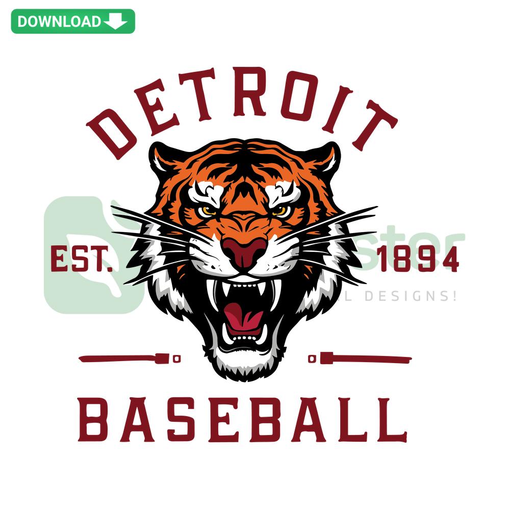 Vintage 1894 Detroit Tigers Head SVG, classic tiger design, retro baseball logo digital download, SVGCluster asset.