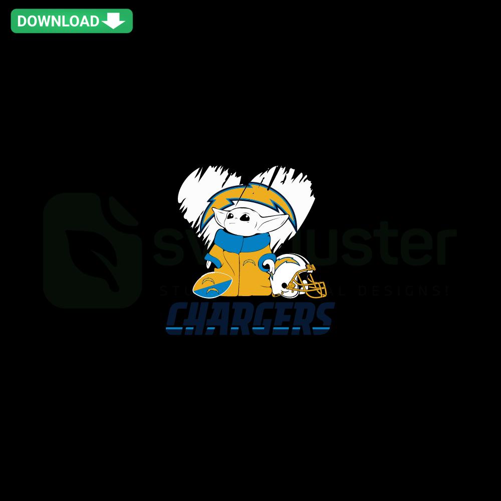 Baby Yoda Love Los Angeles Chargers SVG, features Baby Yoda in Chargers apparel, editable vector file, perfect for fans and crafters.