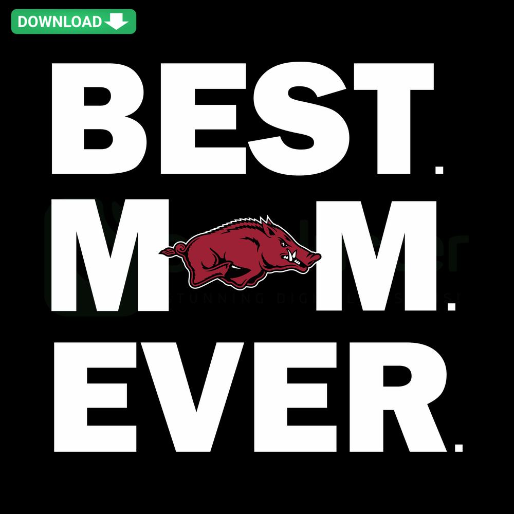 Stylish Best Mom Ever Razorbacks SVG file with Razorback mascot; perfect for crafts & gifts. Download now from SVGCluster.