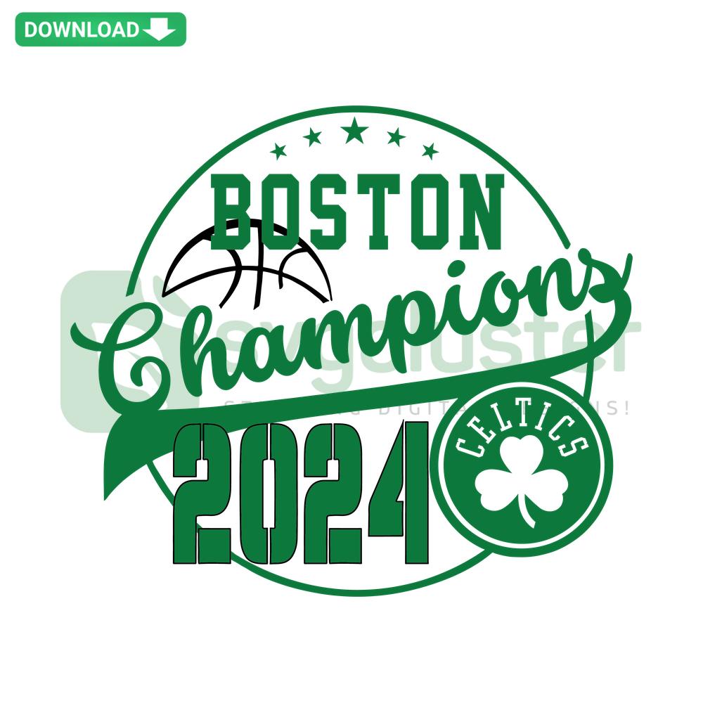 Boston Celtics 2024 NBA Champions SVG, vibrant wall art design featuring iconic Celtics logo and championship year.