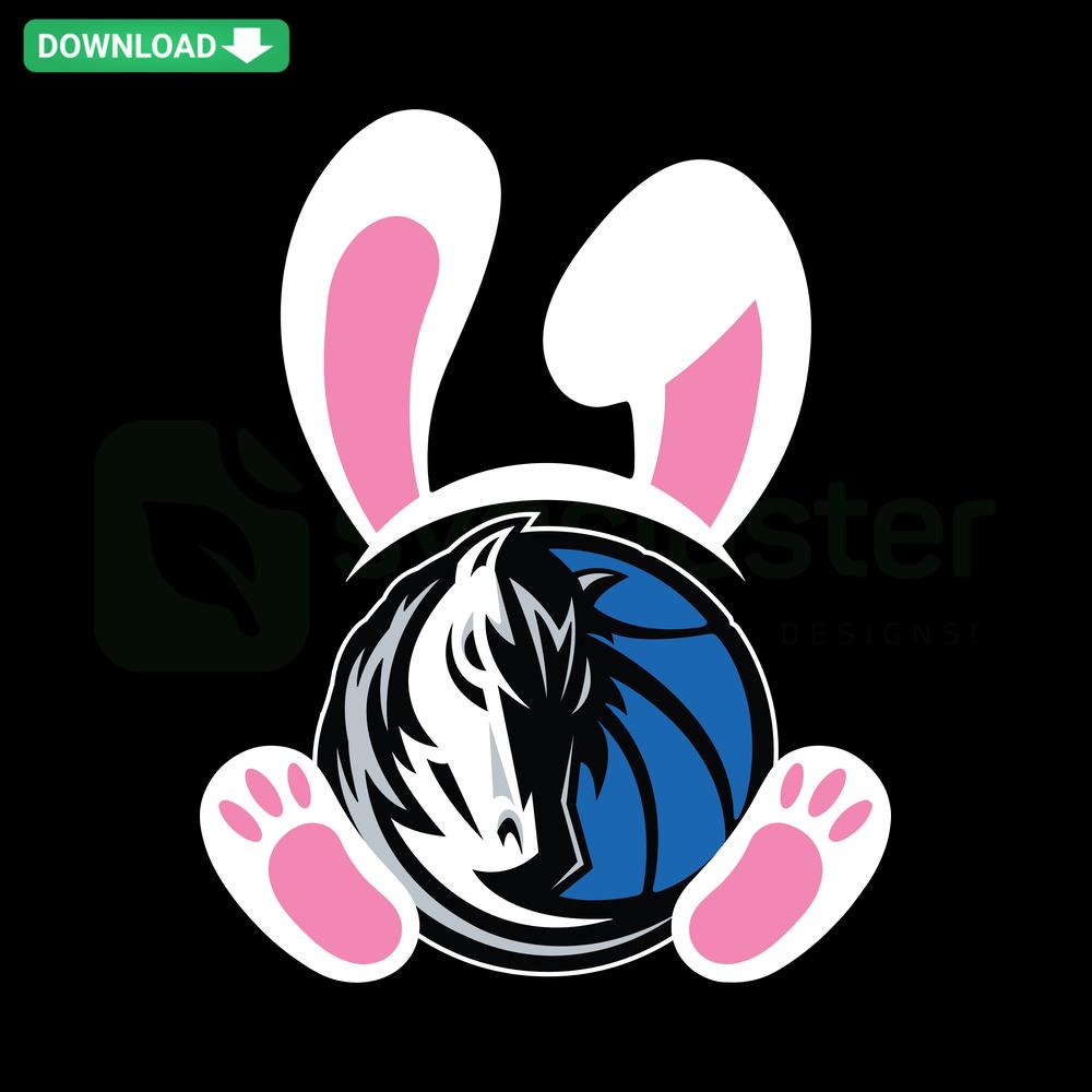 Dallas Mavericks Easter Bunny SVG, editable for Cricut, featuring team logo, colorful egg, and playful bunny design.