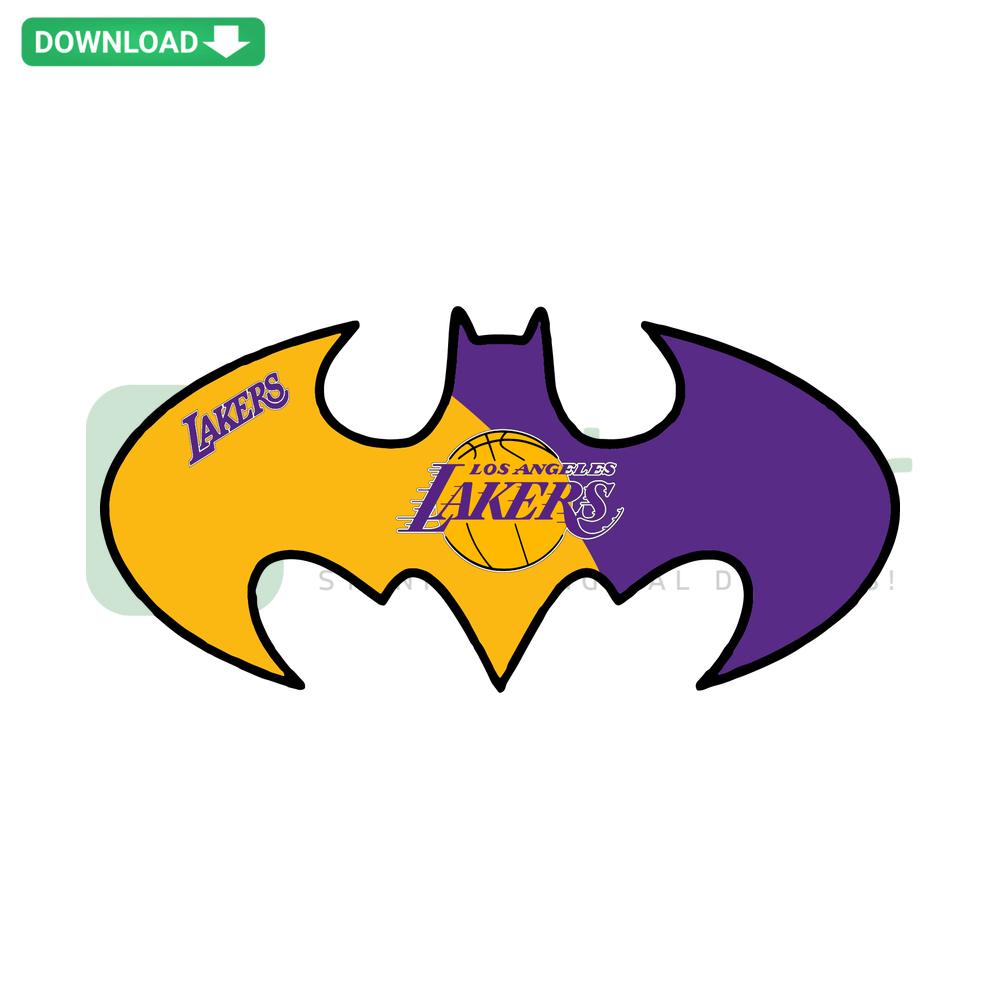 Lakers Batman SVG Design: Unique crossover logo in purple and gold for home decor digital download.