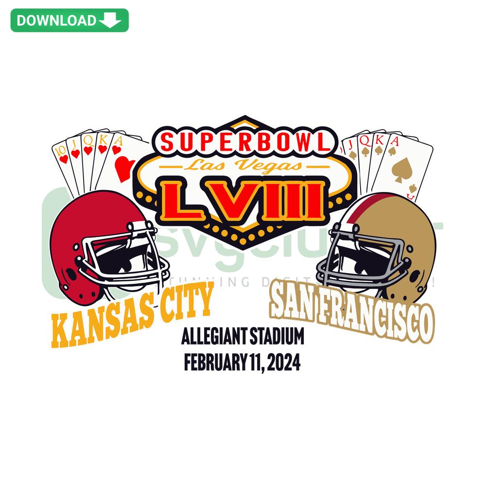 Super Bowl LVIII SVG: Kansas City Chiefs vs San Francisco 49ers, Las Vegas, Cricut design files, graphic design, sports logo.