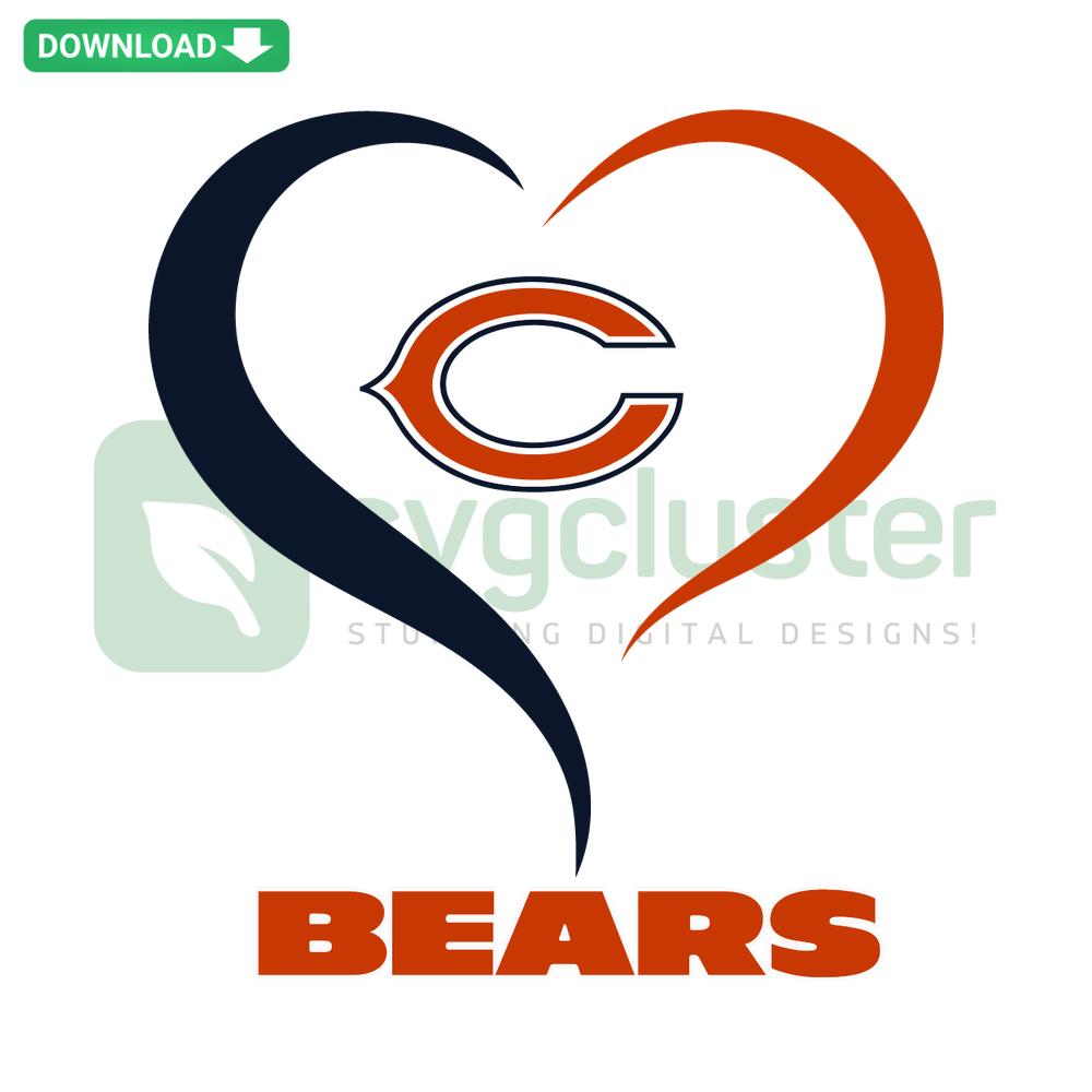 Love Chicago Bears SVG, heart design with team logo, perfect for Cricut/Silhouette crafting, digital download files.