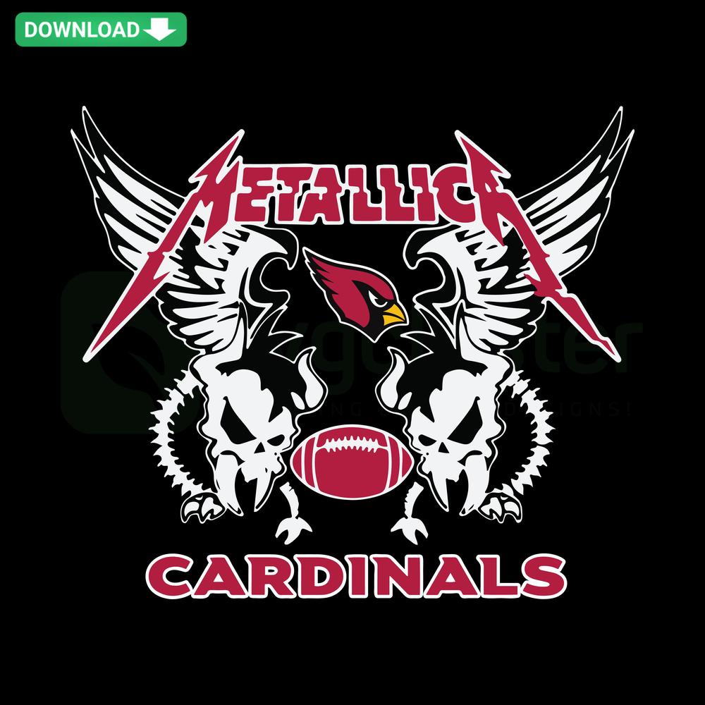 Skull-themed Metallica Cardinals Football SVG, ideal for Cricut projects, instant download, sports design featuring iconic skull.