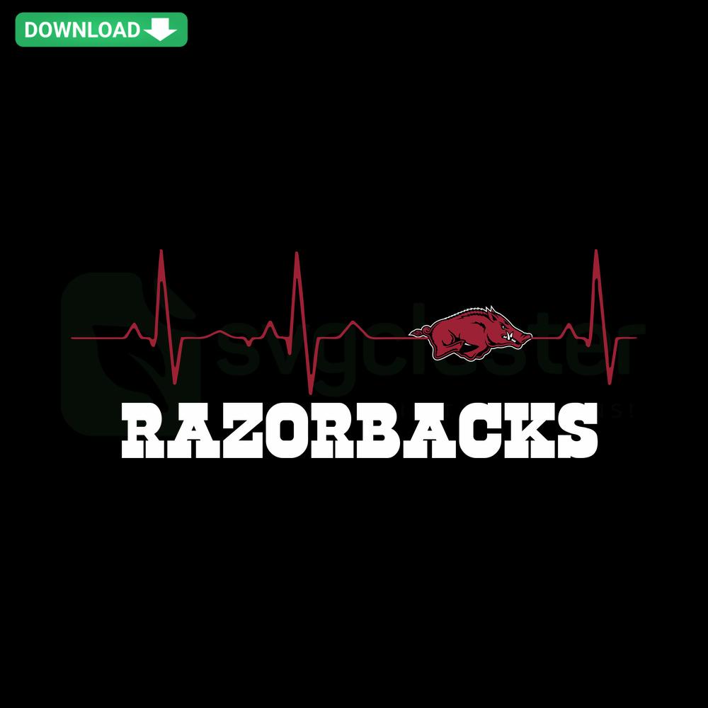 Razorbacks Heartbeat SVG Download: Arkansas Razorback logo intertwined with heartbeat line, ideal for sports fan crafts and decor.