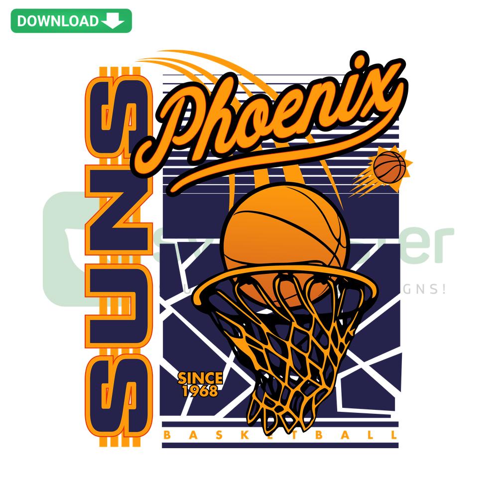 Phoenix Suns Basketball Net SVG design for Cricut & Silhouette; vibrant orange net with team logo on black background, DIY crafting.