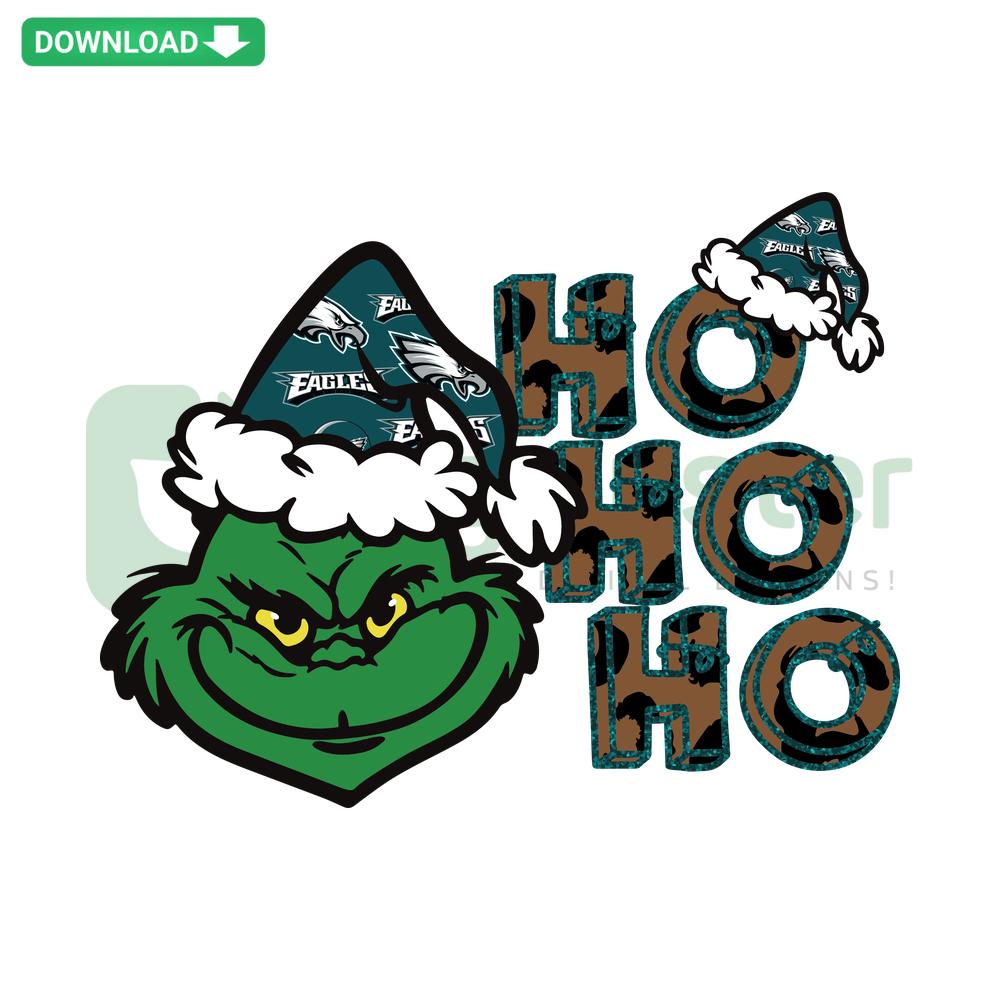 Eagles Grinch Ho Ho Ho Christmas SVG: Festive Green Grinch, Eagles Logo, Vector Graphic, Ready-for-Cricut, Holiday Cut Files.