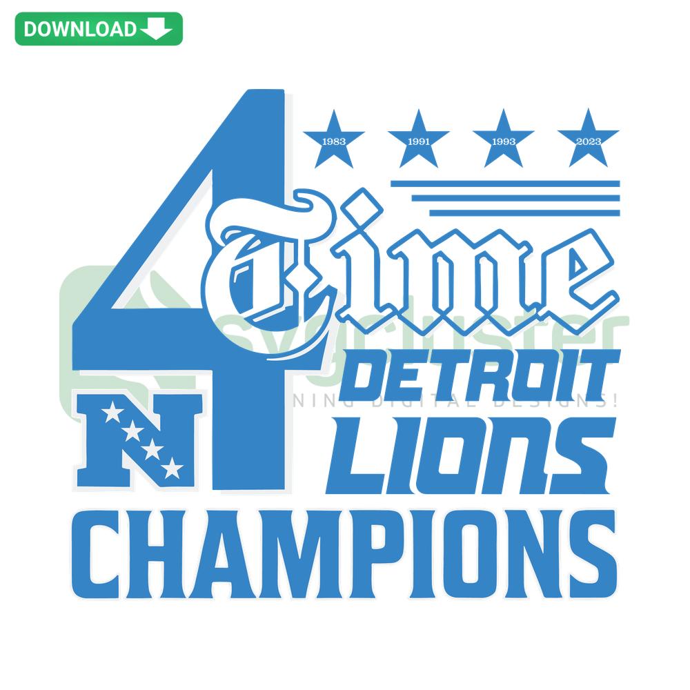 Detroit Lions 4X Champions SVG, digital Cricut design, graphic download, stylized team logo, printable craft files.