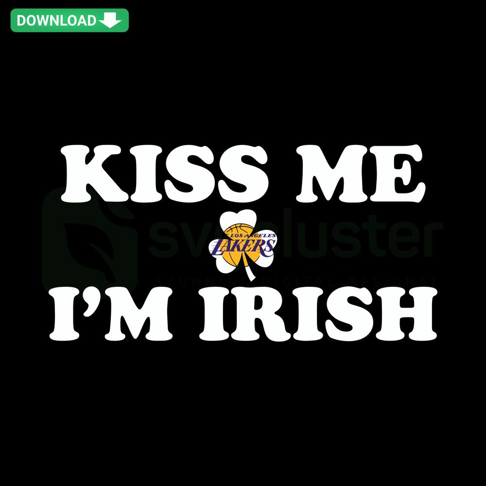 Kiss Me I'm Irish Los Angeles Lakers SVG, clover design with team logo, digital download, St. Patrick's Day printable file.