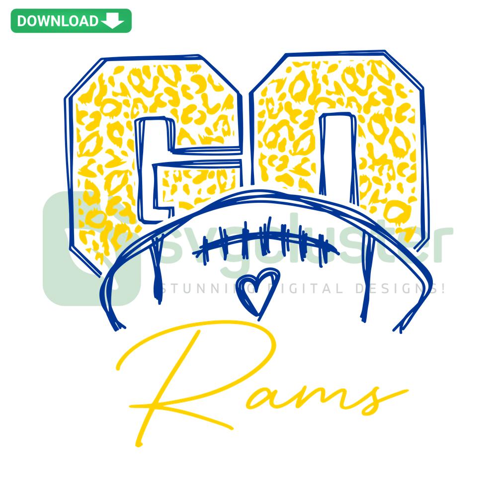 Leopard pattern SVG with Go Rams in bold letters, ideal for scrapbooking and crafting.